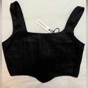 Olivaceous Black Linen Corset Crop top